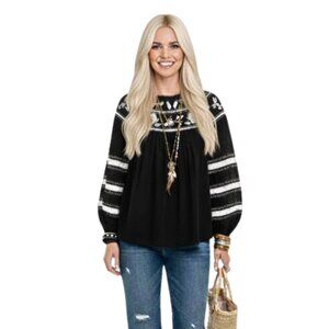 Maeve Anthropologie Winona Embroidered Lace Ruffle Neck Flowy Boho Top Small